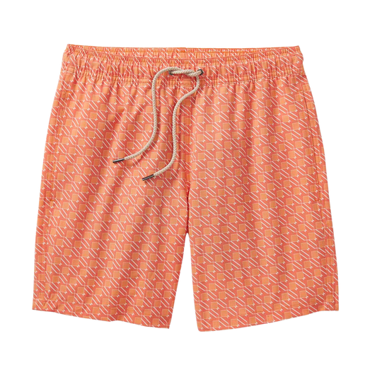 Fair Harbor Men's The Bayberry Swim Trunk Boardshorts - Orange Sea Squares