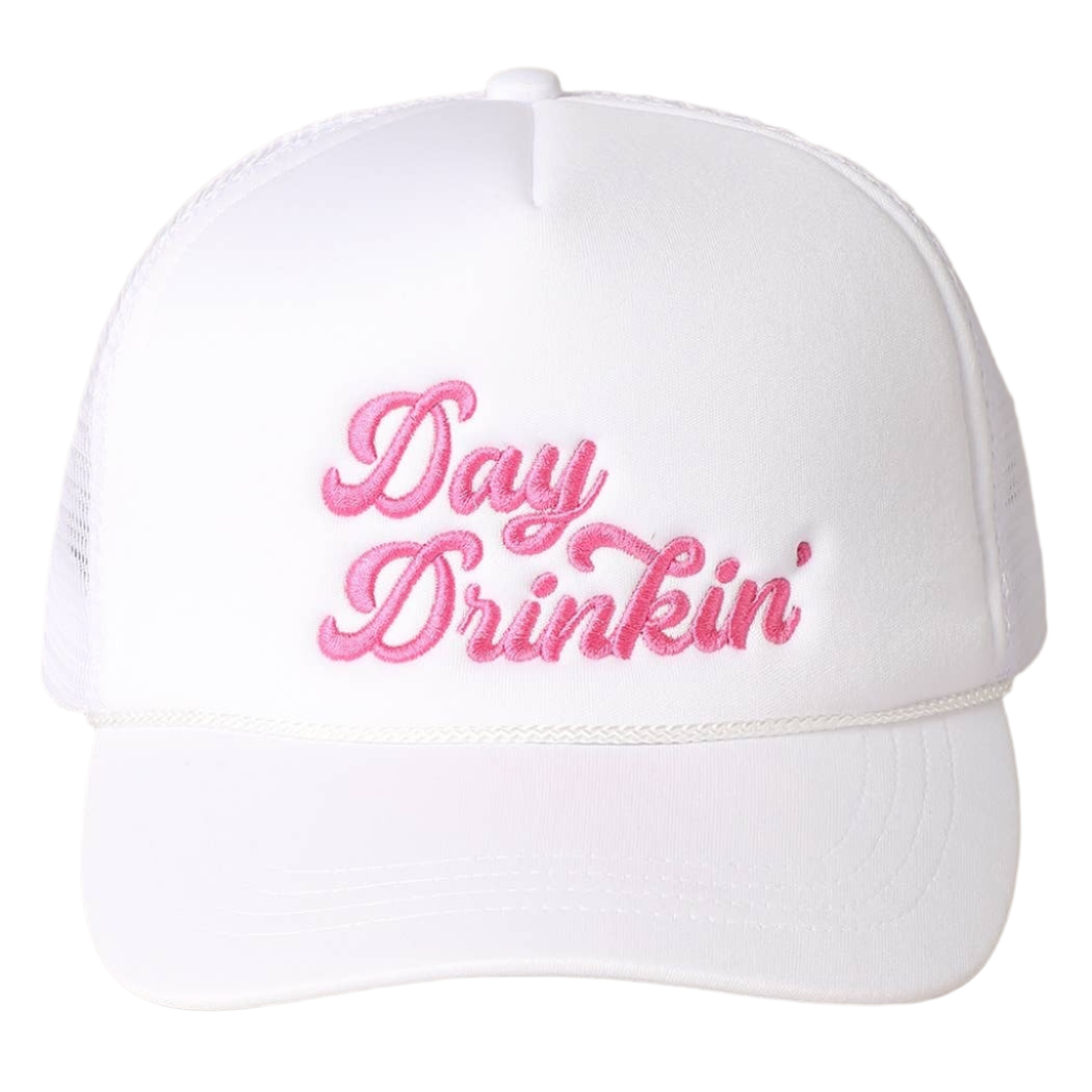 SSR Day Drinkin' Texts Embroidery Mesh Back Trucker Hat - White