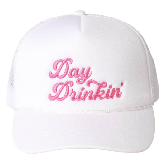 SSR Day Drinkin' Texts Embroidery Mesh Back Trucker Hat - White