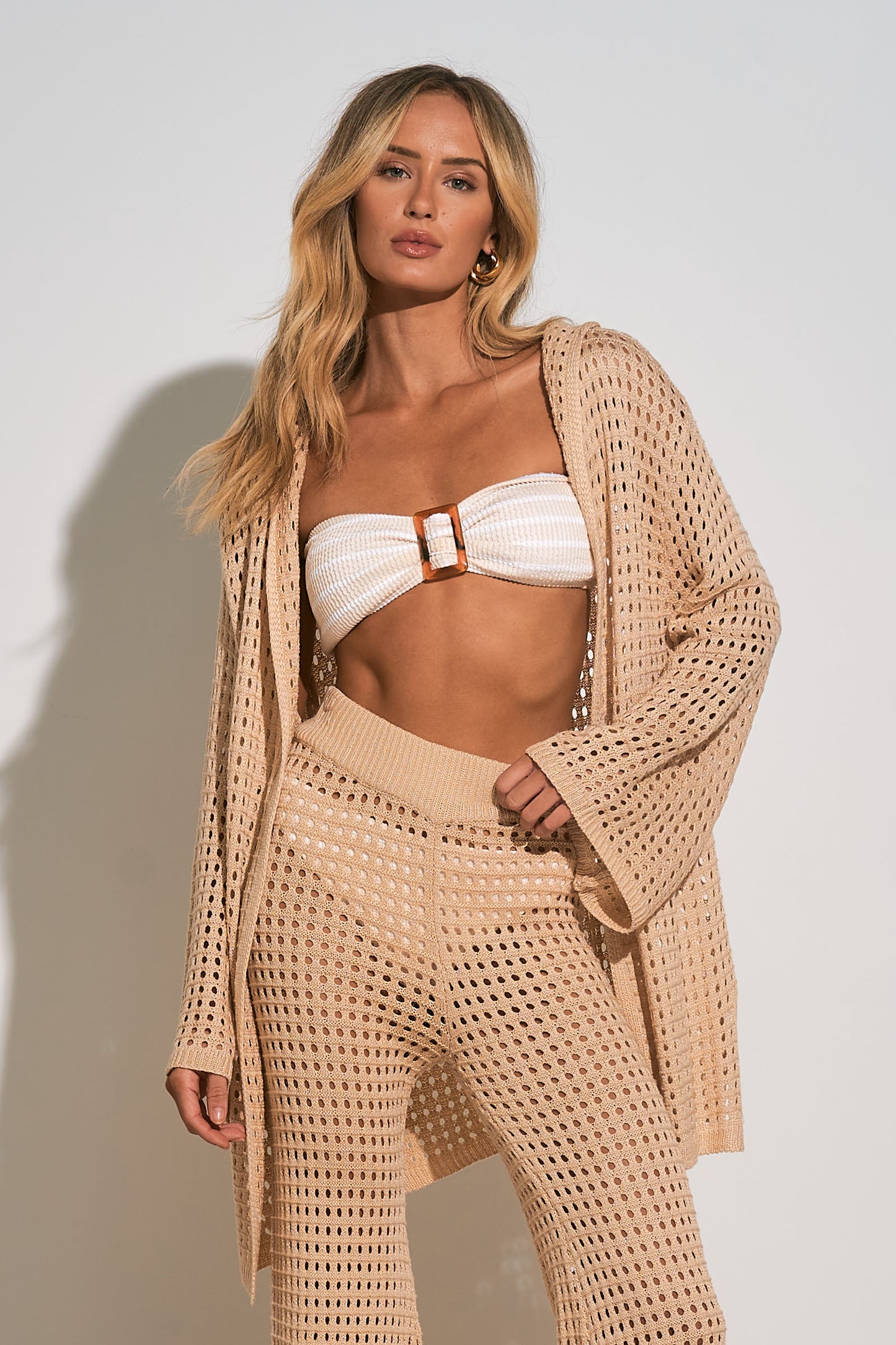 Elan Crochet Cardigan Hoodie - Natural - FINAL SALE