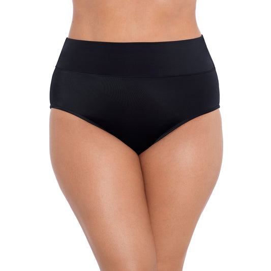 Trimshaper Solid Yoke Top Brief Swim Bottom - Black - FINAL SALE