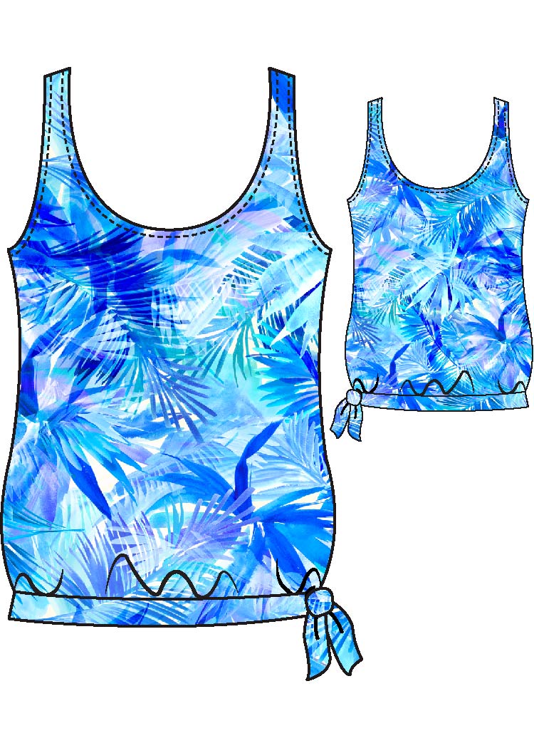 Maxine Of Hollywood Plus Banded Scoop Blouson Tankini Top - Pacific Palms