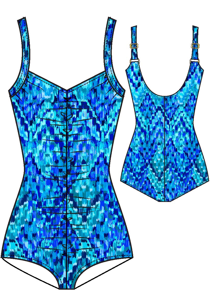 Maxine Of Hollywood Plus Printed Spa Shirred Front Girl Leg One Piece - Artisan