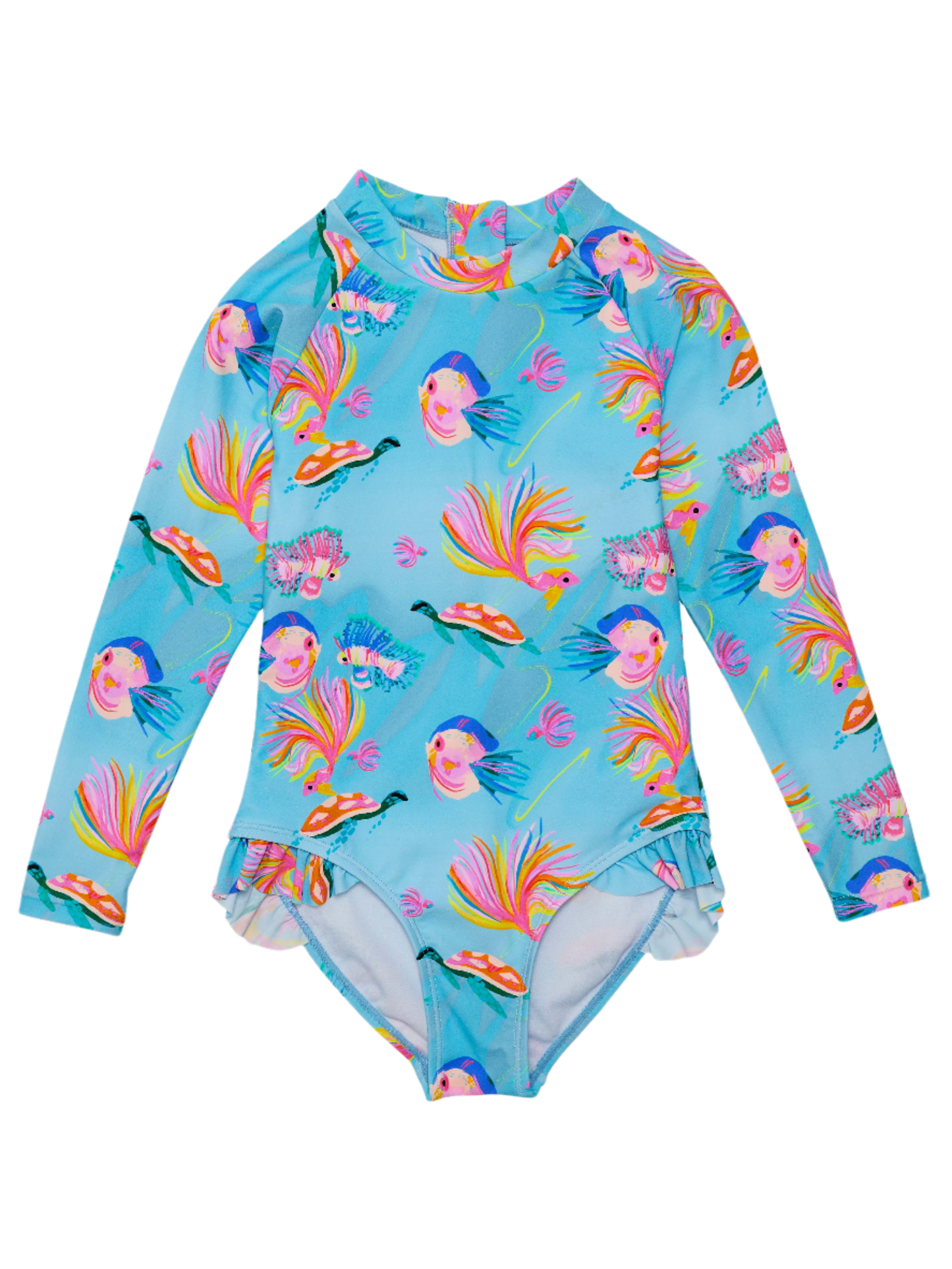 Snapper Rock Girls Sustainable Long Sleeve Surf Suit - Kaleido Fish