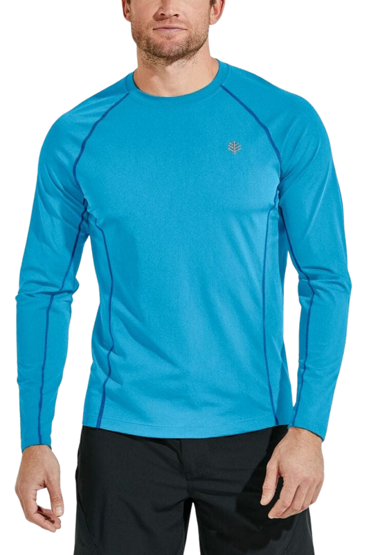Coolibar Men's Hightide Long Sleeve Swim Shirt UPF 50+ - Antigua Blue