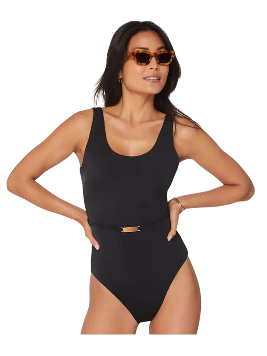 Andie The Molokai Belted Classic One Piece Swimsuit - Black - FINAL SALE
