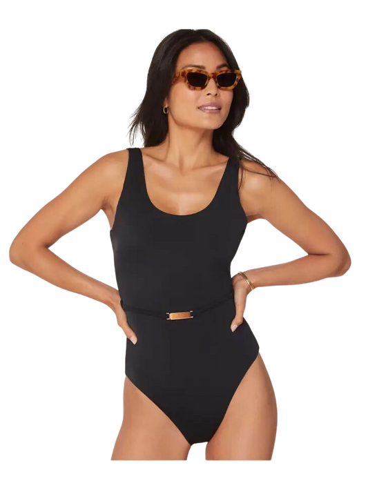 Andie The Molokai Belted Classic One Piece Swimsuit - Black