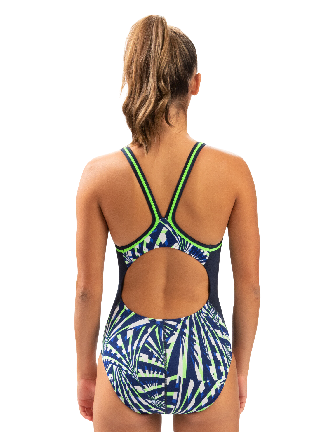 Dolfin Reliance Womens Color Block DBX Back One Piece Swimsuit - Atomic Blue Green