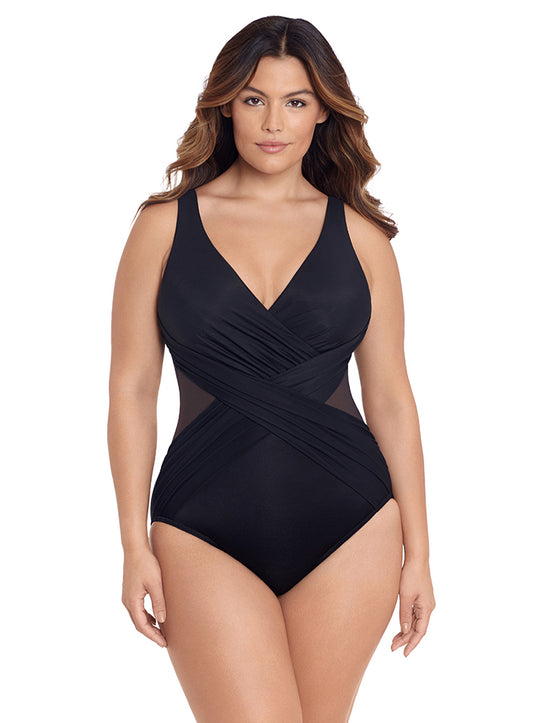Miraclesuit Womens Illusionist Crossover Plus Size One Piece Swimsuit - Black