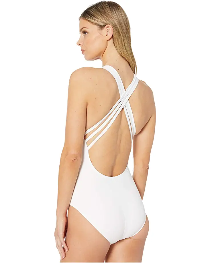 La Blanca Island Goddess Cross Back Mio One Piece Swimsuit - White - FINAL SALE