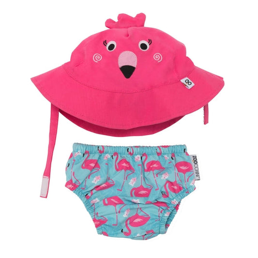 Zoocchini Swim Diaper and Sun Hat Set - Flamingo