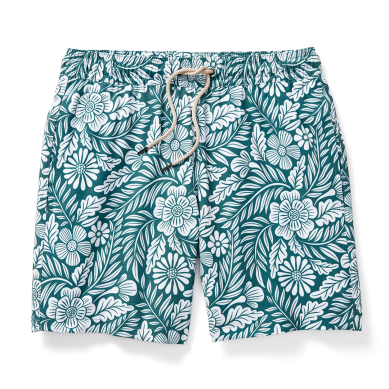 Fair Harbor Kid's Bayberry Swim Trunk- Green Floral - FINAL SALE