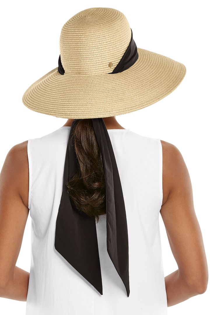 Coolibar Stella Scarf Detail Hat UPF 50+ - Natural/Black Colorblock