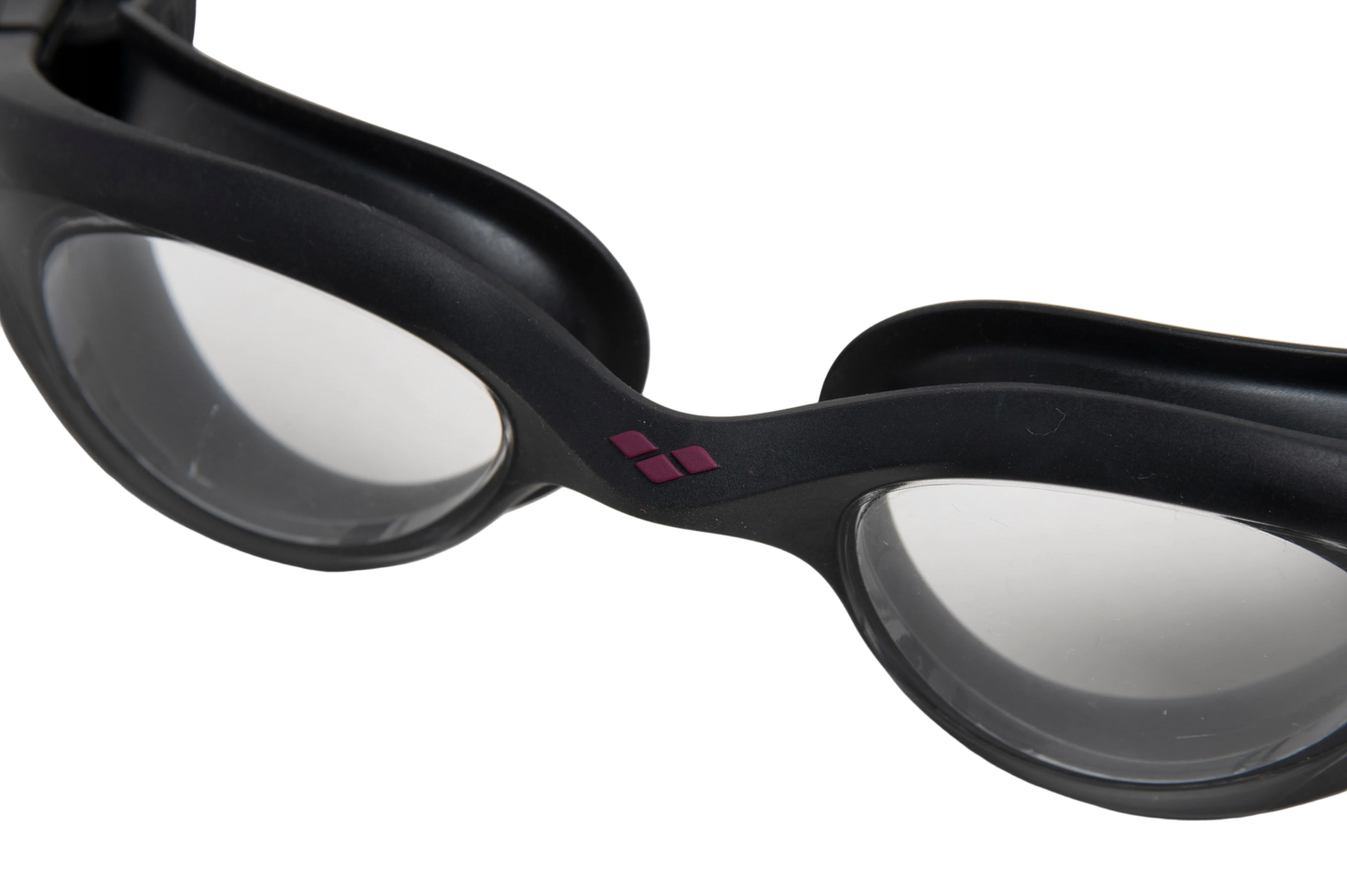 Black swim goggles on a white background