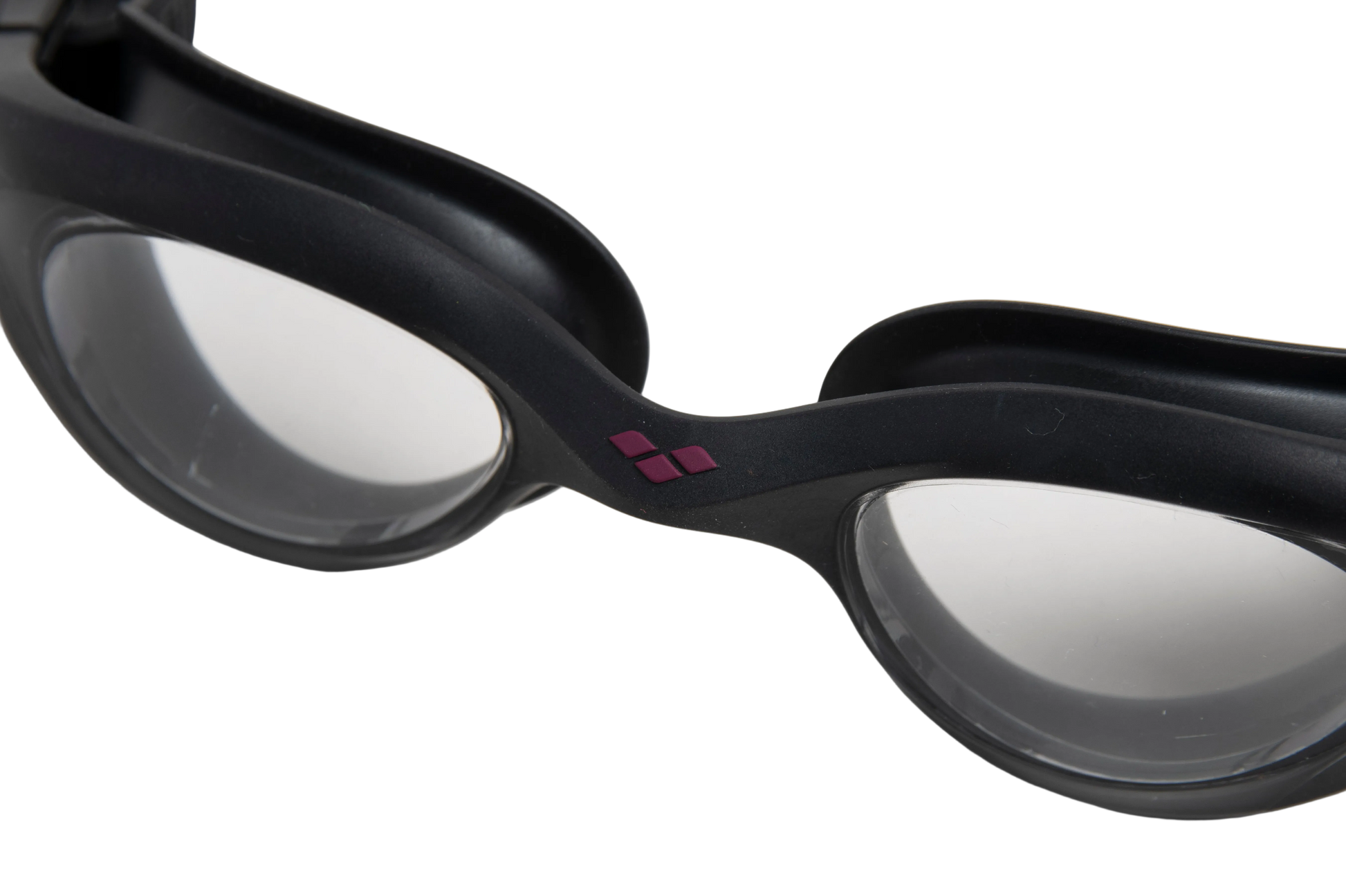 Black swim goggles on a white background