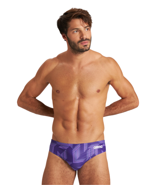 Arena Men's Puzzled Brief Swimsuit - Black/Purple - FINAL SALE