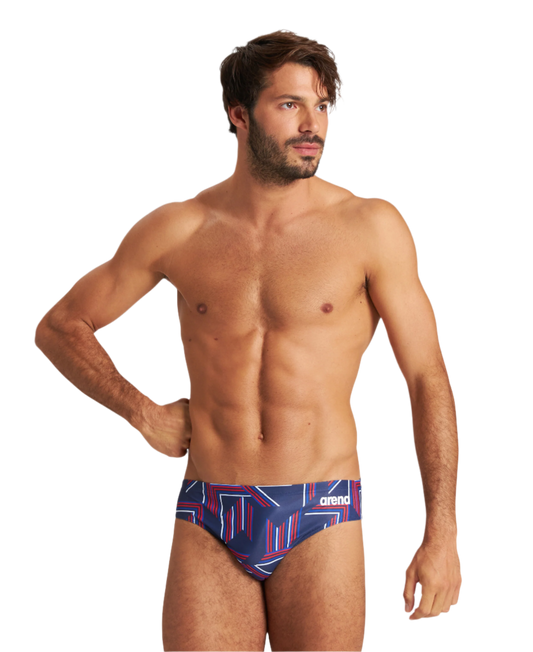 Arena Men's Puzzled Brief Swimsuit - Navy/Red - FINAL SALE