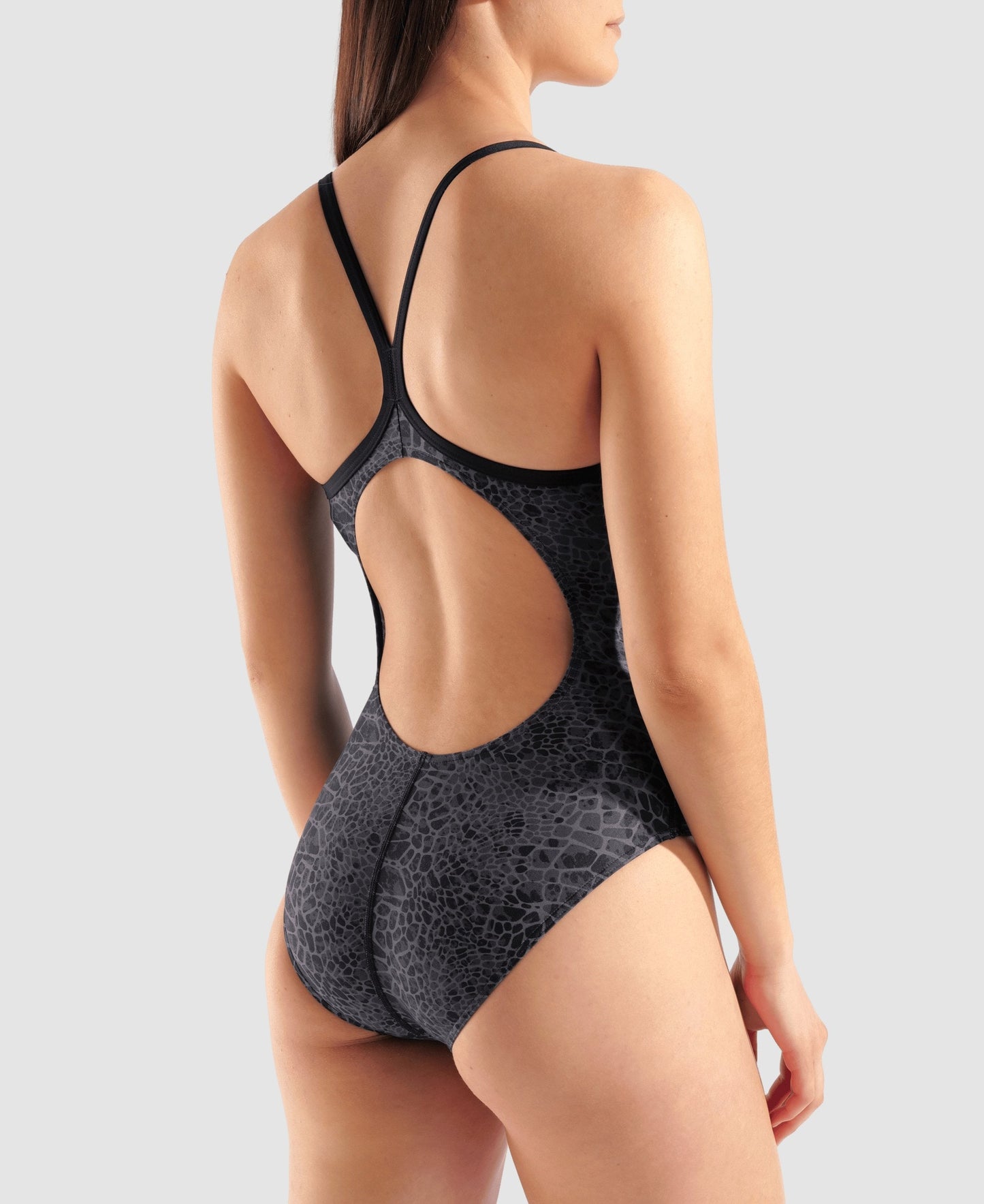 Arena Light Drop Back One Piece Swimsuit - Snakeskin Black