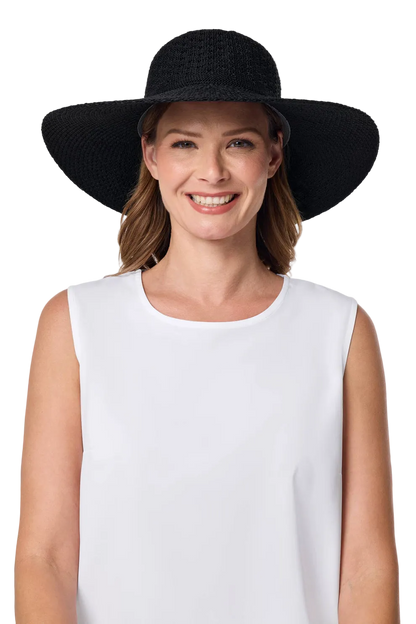 Coolibar Perla Packable Wide Brim Hat UPF 50+ - Black