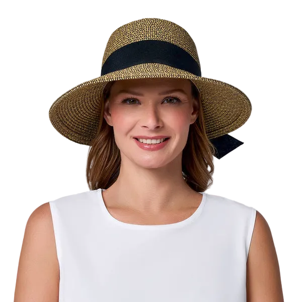 Coolibar Clara Asymmetrical Sun Hat UPF 50+ - Coffee Multi