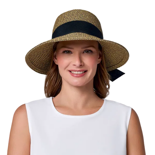 Coolibar Clara Asymmetrical Sun Hat UPF 50+ - Coffee Multi