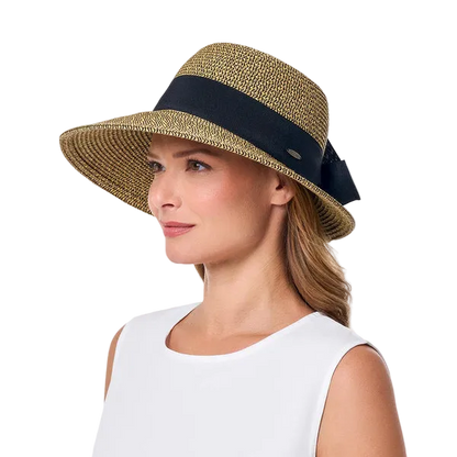 Coolibar Clara Asymmetrical Sun Hat UPF 50+ - Coffee Multi