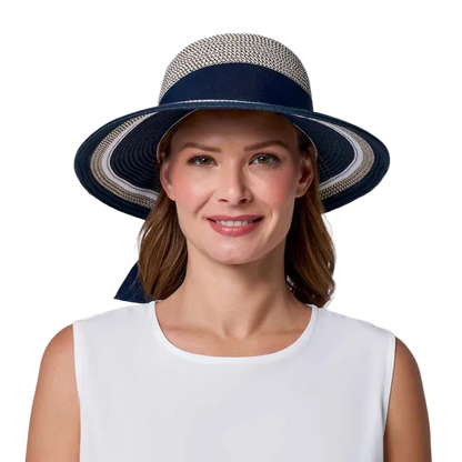 Coolibar Clara Asymmetrical Sun Hat UPF 50+ - Navy/White