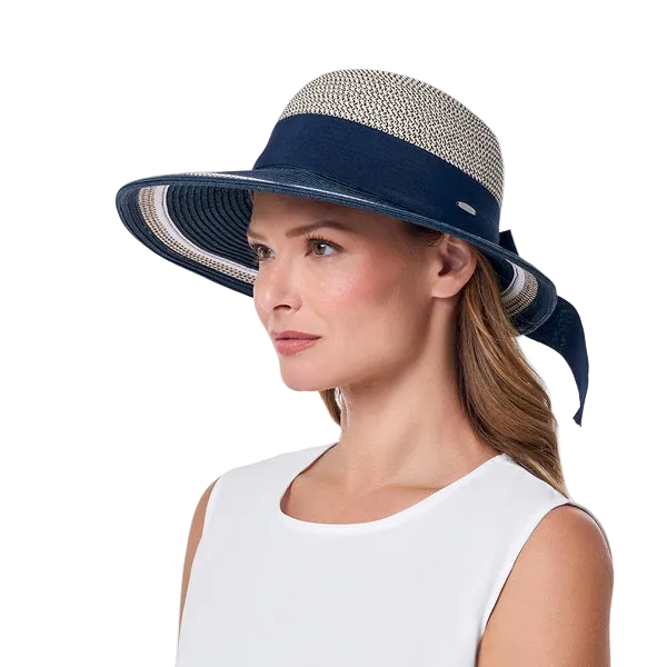 Coolibar Clara Asymmetrical Sun Hat UPF 50+ - Navy/White