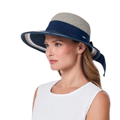 Coolibar Clara Asymmetrical Sun Hat UPF 50+ - Navy/White