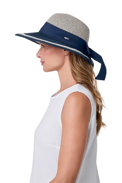 Coolibar Clara Asymmetrical Sun Hat UPF 50+ - Navy/White