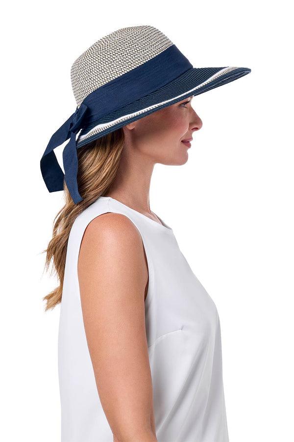 Coolibar Clara Asymmetrical Sun Hat UPF 50+ - Navy/White