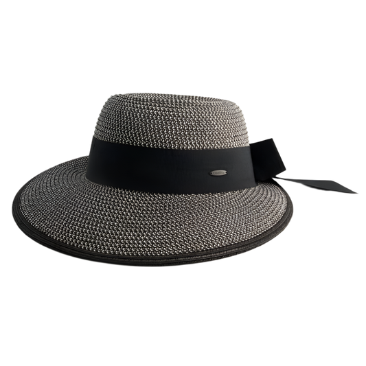 Coolibar Clara Asymmetrical Sun Hat UPF 50+ - Black/Ivory Colorblock