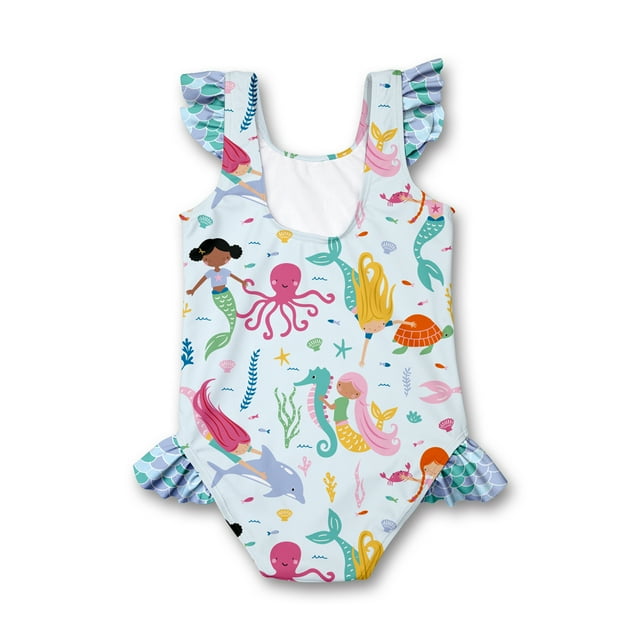 Millie Loves Lily Girls Ruffle-Accent One-Piece - Ice Blue Mermaid