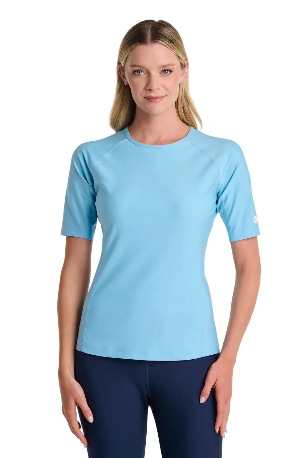 Coolibar Women's Hightide Short Sleeve Swim Shirt UPF 50+ - Arctic Blue
