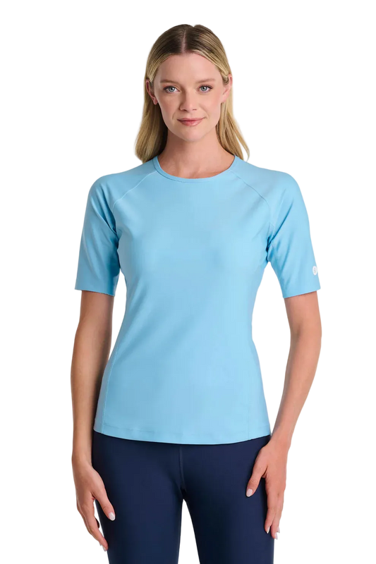 Coolibar Women's Hightide Short Sleeve Swim Shirt UPF 50+ - Arctic Blue