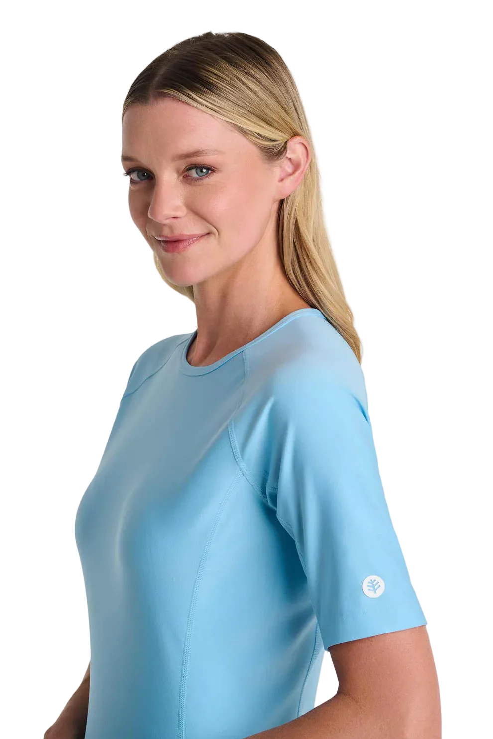 Coolibar Women's Hightide Short Sleeve Swim Shirt UPF 50+ - Arctic Blue