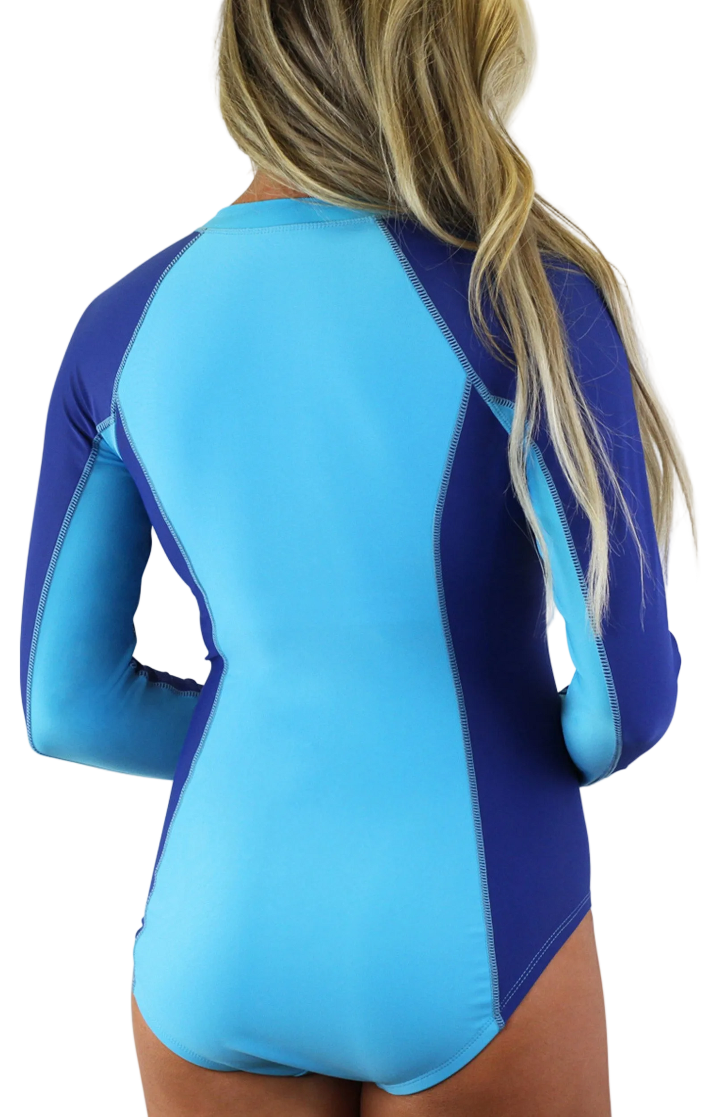 UV Skinz Women's Long Sleeve Half Zip Swimsuit - Aqua/Navy