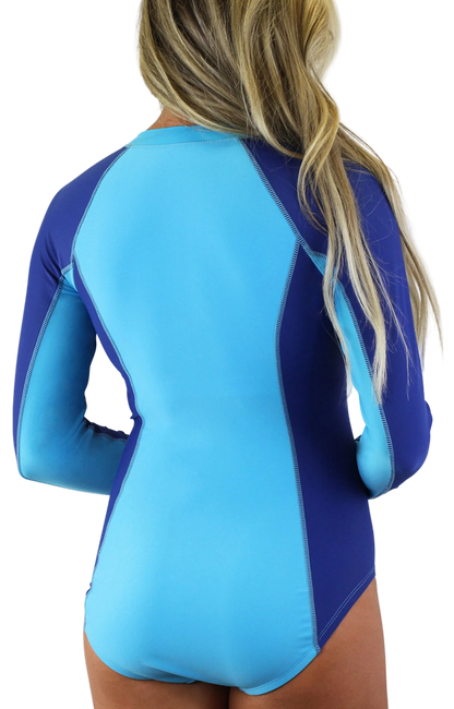 UV Skinz Women's Long Sleeve Half Zip Swimsuit - Aqua/Navy