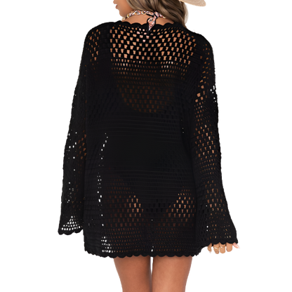 Rosa Cut-Out Flared Sleeves Beach Cover-Up - Black - FINAL SALE