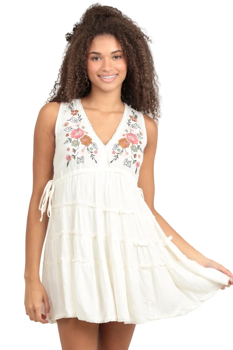 Angie Tiered Embroidered Tank Dress - White
