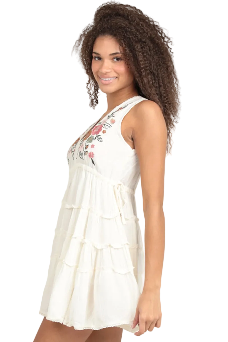 Angie Tiered Embroidered Tank Dress - White
