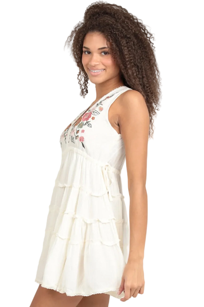 Angie Tiered Embroidered Tank Dress - White - FINAL SALE