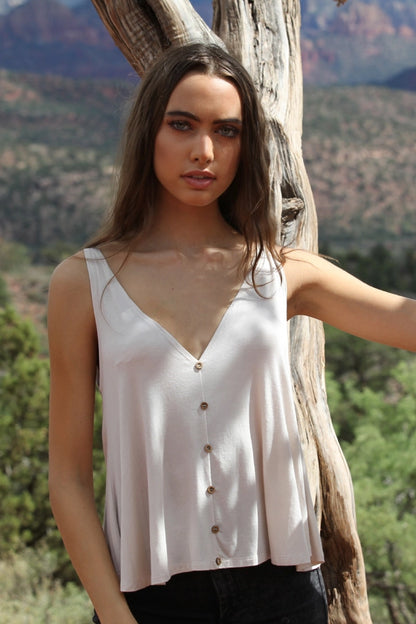 Angie V-Neck Open Back Swing Tank Top- White - FINAL SALE