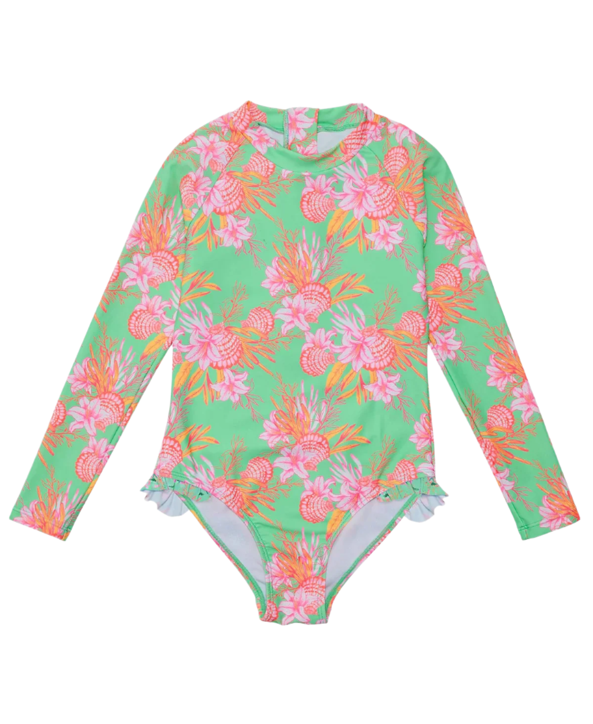 Snapper Rock Girls Sustainable Long Sleeve Surf Suit - Coastal Shells