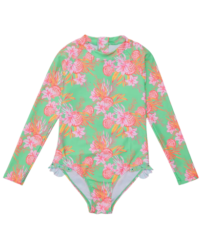 Snapper Rock Girls Sustainable Long Sleeve Surf Suit - Coastal Shells