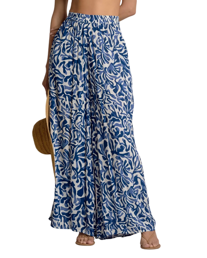 Elan Printed Wide Leg Pant - Blue Coral - FINAL SALE