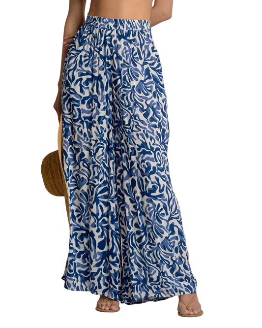 Elan Printed Wide Leg Pant - Blue Coral