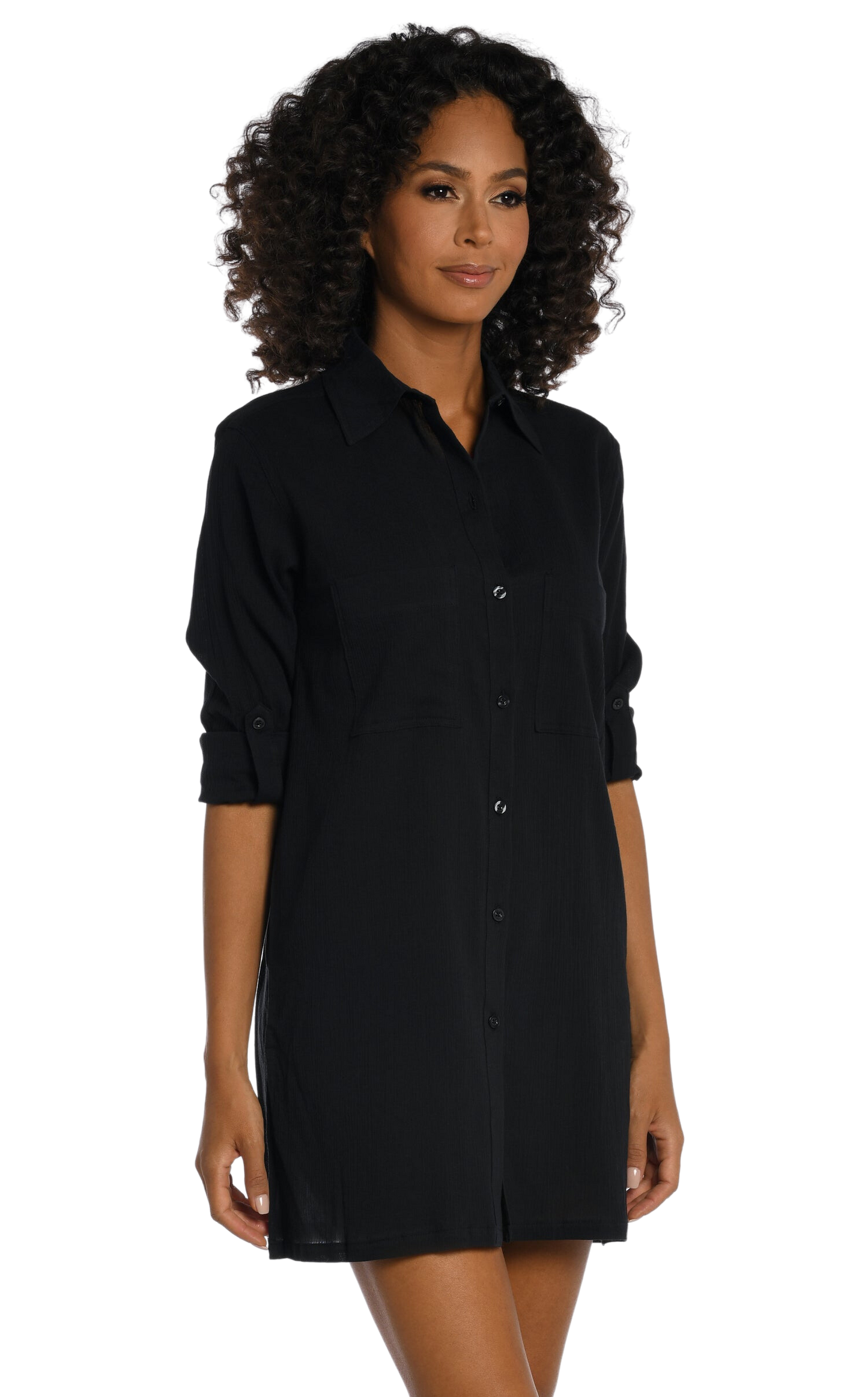 La Blanca Island Fare Resort Button Down Shirt Coverup - Black