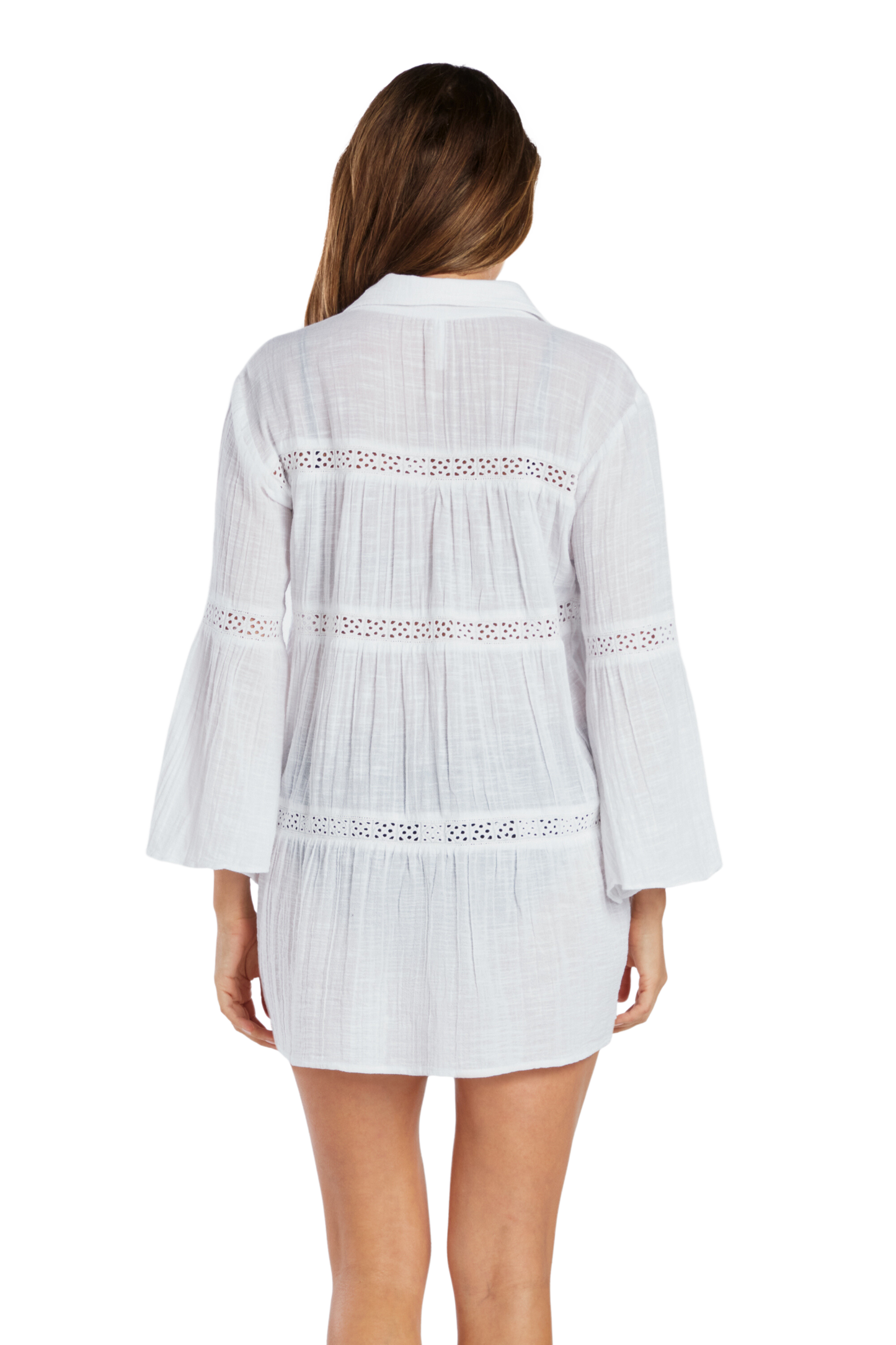 Helen Jon Solid Eyelet Trim Coverup Dress - White FINAL SALE