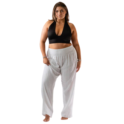 Lotus and Luna Wide Leg Cotton Pants - White - FINAL SALE